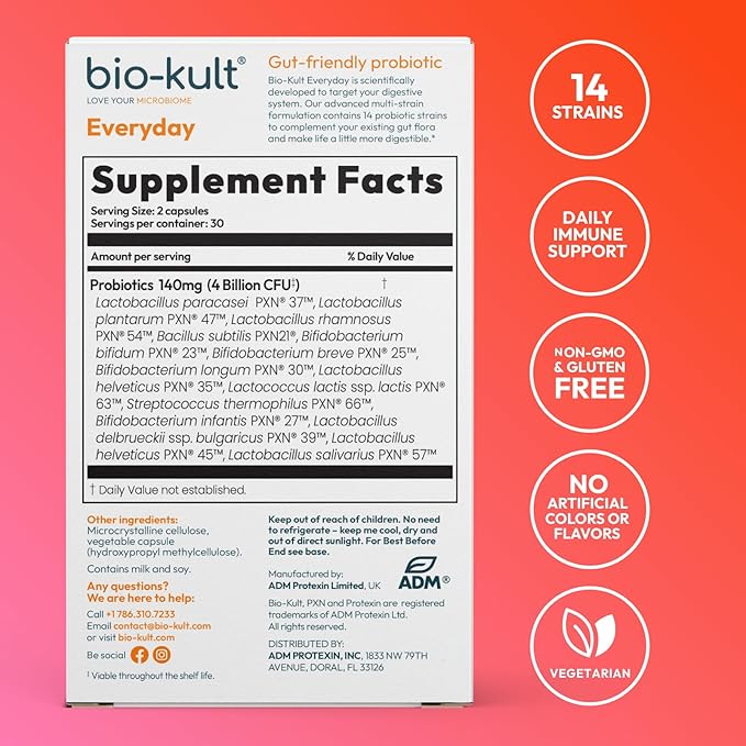 Bio-Kult Gut Health Probiotic Supplement, 14 Strains, Probiotics for Women & Men, Immune Support, Digestive Health, Shelf-Stable, Non-GMO and Gluten-Free, Capsules, 60 Count (Pack of 1)-StrideForce Fitness