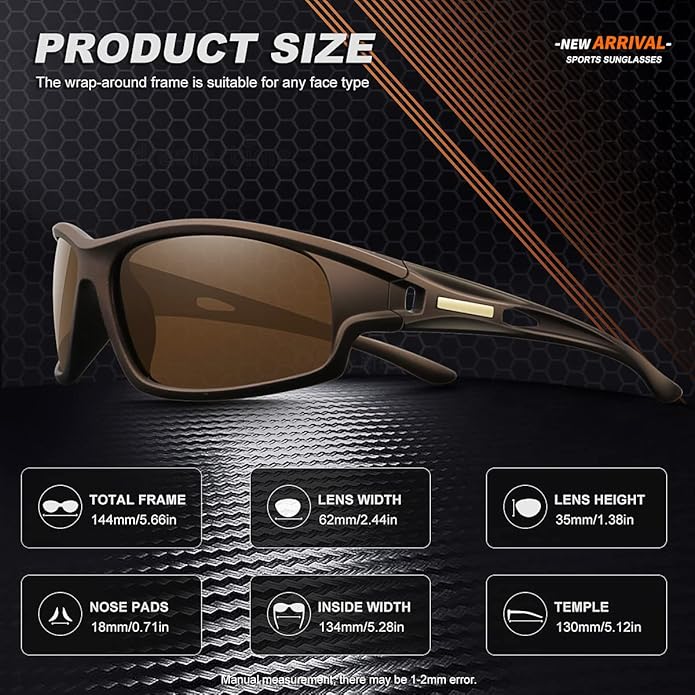 Polarized Sports Sunglasses for Men 100% UV Protection Wrap Around Unbreakable Sun Glasses for Fishing Driving-StrideForce Fitness