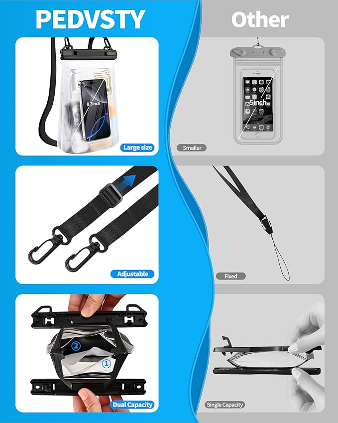 Large Waterproof Phone Pouch - [Oversized] [Floating] Waterproof Pouch for iPhone Galaxy Google and More, IPX8 Waterproof Dry Bag for Beach Vacation Belongings Black-StrideForce Fitness