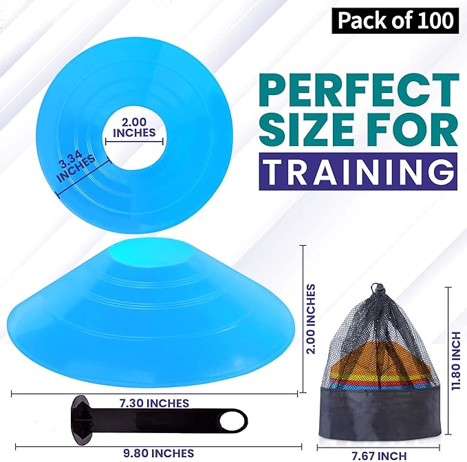 Training Soccer Cones 25/50/100 Pack with Carry Bag & Holder – 5 Colors – Agility Disc Cones Set Sports Practice Equipment for Soccer, Football, Basketball, Coaching & Speed-StrideForce Fitness