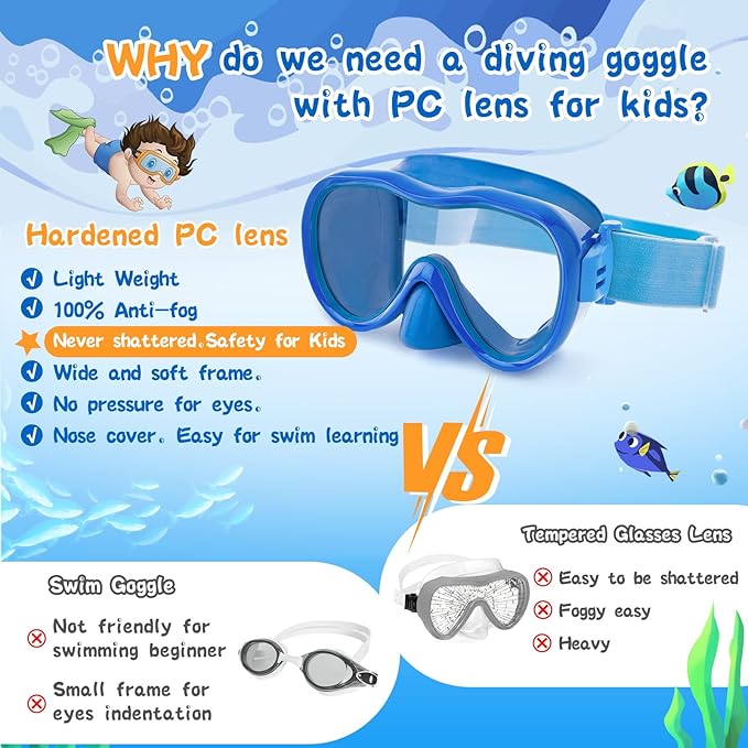 Kids Swim Goggles with Nose Cover, Anti-Leak Swim Mask with Elastic Fabric Strap, UV Protection Swimming Goggles for Kids-StrideForce Fitness
