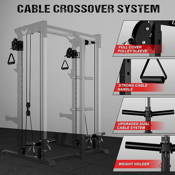 Power Cage, 2000LBS Multi-Function C21 Power Rack with Dual Pulley Cable Crossover System, All-in-One Squat Rack with More Training Attachments-StrideForce Fitness