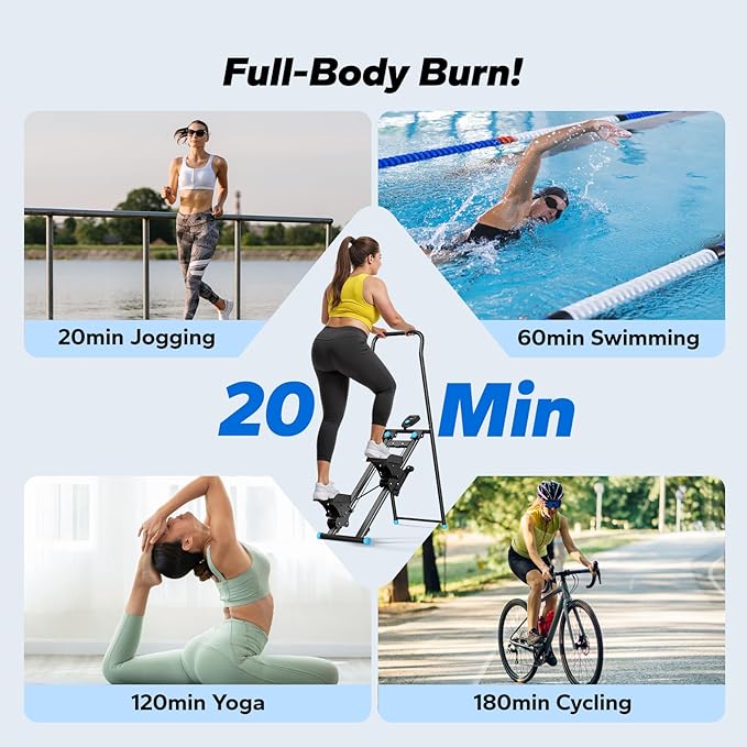 MERACH Stair Stepper for Home Gym Exercise, New Version Stairmaster for Full-Body Workout, Compact Folding Stair Climber with Extended Step Range, Adjustable Handlebar/Pedal-StrideForce Fitness