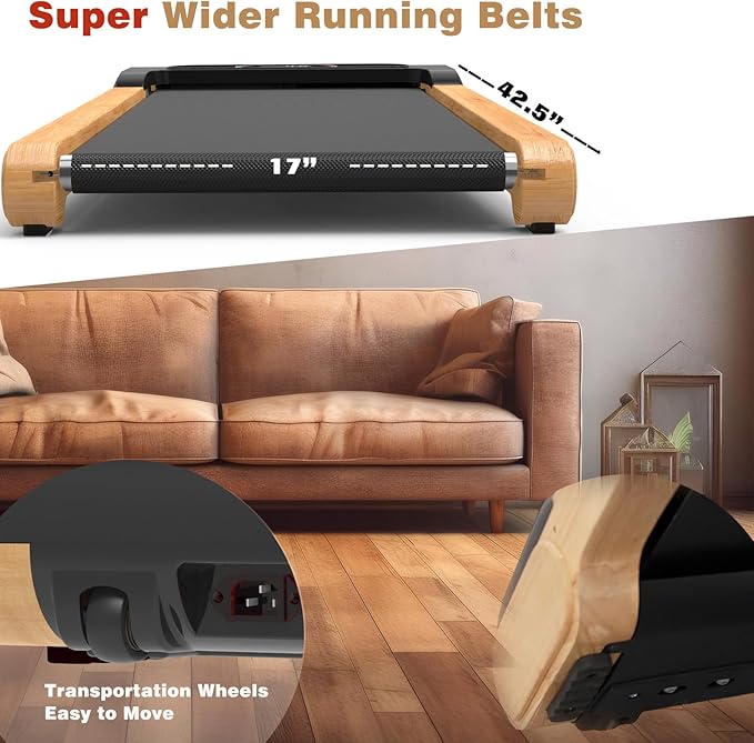 Walking Pad, High Grade Wood Under Desk Treadmill 300LBS Capacity, Max 2.5 HP Electric Treadmill for Home Office Installation-Free with Remote Control LED Display High-StrideForce Fitness