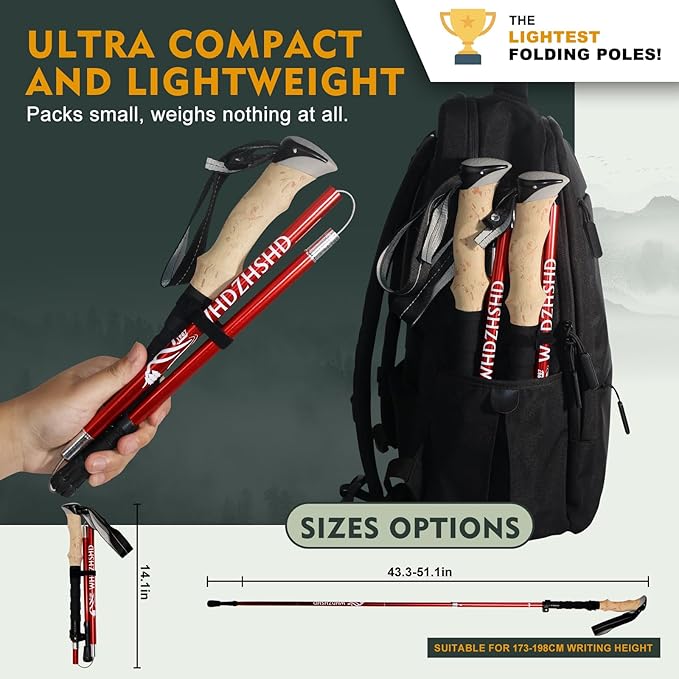 Trekking Poles for Hiking - Walking Sticks for Men, Women, Seniors, 2pc Collapsible Lightweight Aluminum Alloy Hiking Poles for Nordic Walking & Outdoor Adventures-StrideForce Fitness