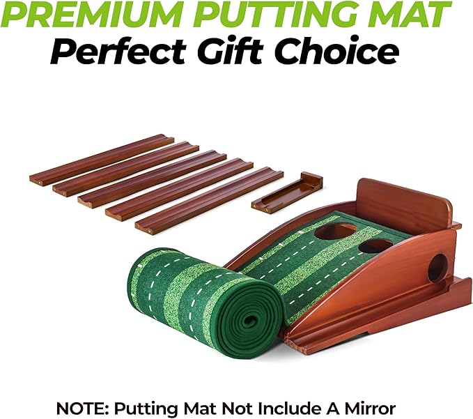 Golfguru Putting Green, 9.8ft Golf Putting Mat with Automatic Ball Return Track & Putting Mirror, Indoor Putting Greens for Home with Thickened Wrinkle-Free Crystal Velvet, Golf Accessories for Men-StrideForce Fitness