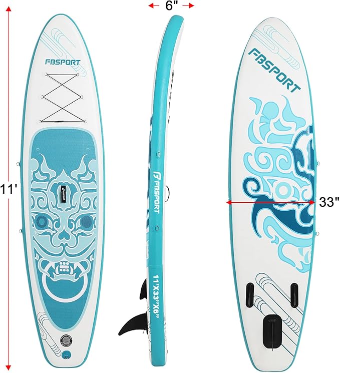FBSPORT 11' Premium Stand Up Paddle Board, Yoga Board with Durable SUP Accessories & Carry Bag | Wide Stance, Surf Control, Non-Slip Deck, Leash, Paddle and Pump for Youth & Adult-StrideForce Fitness