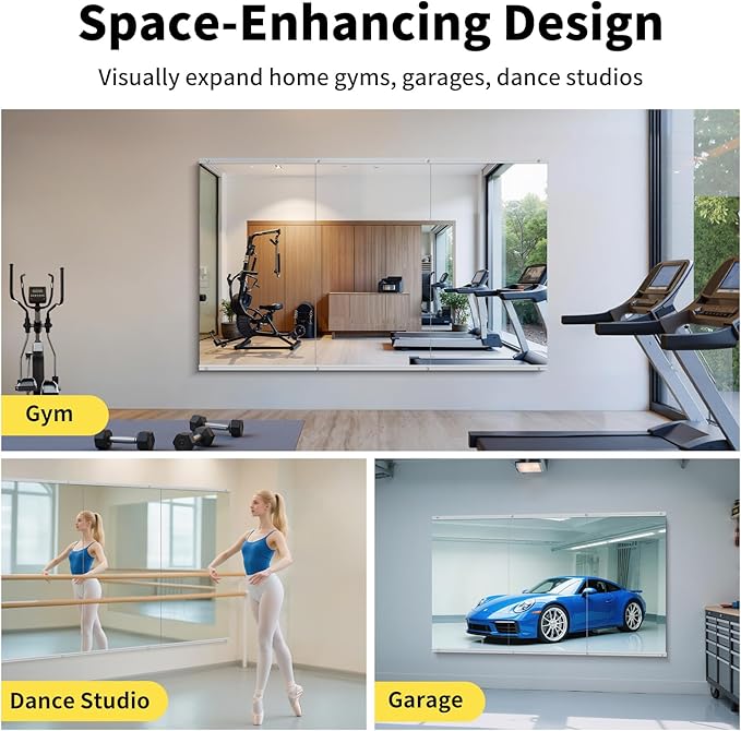 Home Gym Mirror - 55x30 Inch, 3PCS Frameless Tempered Glass Full Body Mirror for Wall Mount - Ideal for Yoga, Workout, Bedroom, Dance Studio (Silver)-StrideForce Fitness