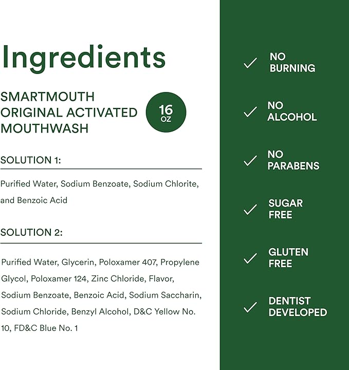 SmartMouth Original Activated Mouthwash & Tongue Cleaner, Bad Breath Support, Mint