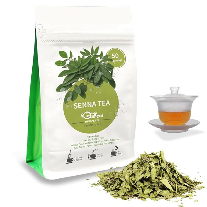 Samcci - Senna Tea, 50 Teabags, 1.5g/bag - Senna Leaf Tea for Constipation -Digestive - Poop for Promoting Digestion - Colon Cleanse -Non-GMO - Caffeine-free-StrideForce Fitness