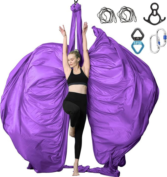 Aerial Silks Yoga Swing Set - 9/11 Yards Aerial Yoga Hammock Kit Anti-Gravity Flying for Fitness, Low/Non Stretch Nylon Tricot Fabric Hardware Included for Dance-StrideForce Fitness
