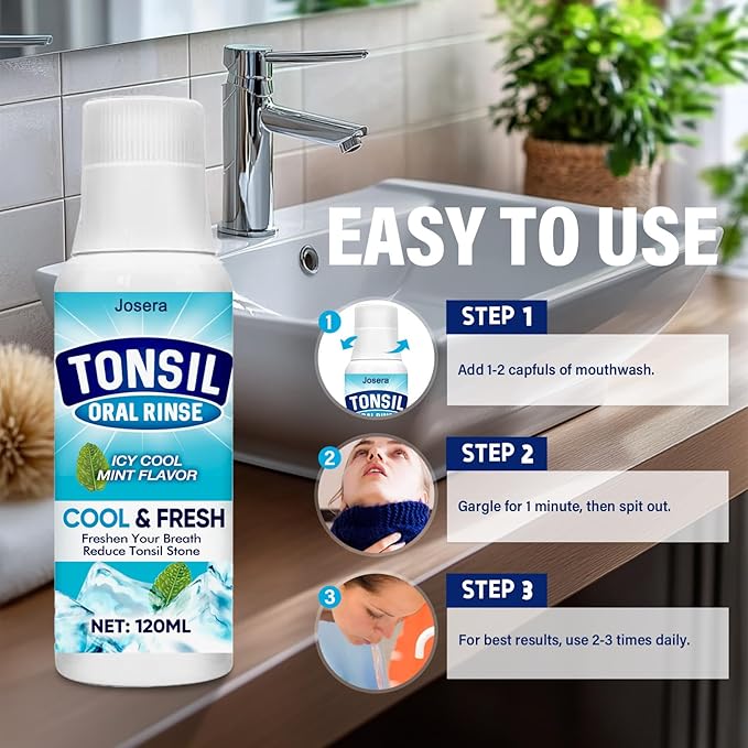 Tonsil Stone Mouthwash, Tonsil Stone Remover Helps Remove Stones, Eliminate Bad Breath, Soothe Throat & Relieve Dry Mouth, 120 ML