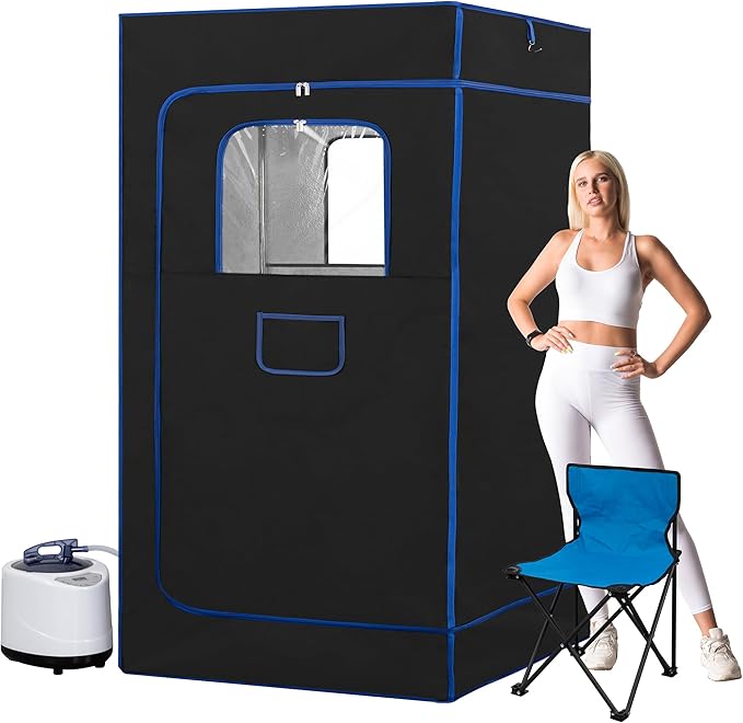 BOCHPOWER Portable Steam Sauna for Home, Sauna Tent Sauna Box with 3.0L Steamer, Remote Control, Folding Chair, 9 Levels-StrideForce Fitness