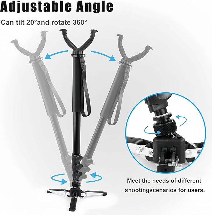 Shooting Stick with V Yoke, 22-62 inches Adjustable Aluminum Shooting Monopod for Hunting Rifles-StrideForce Fitness