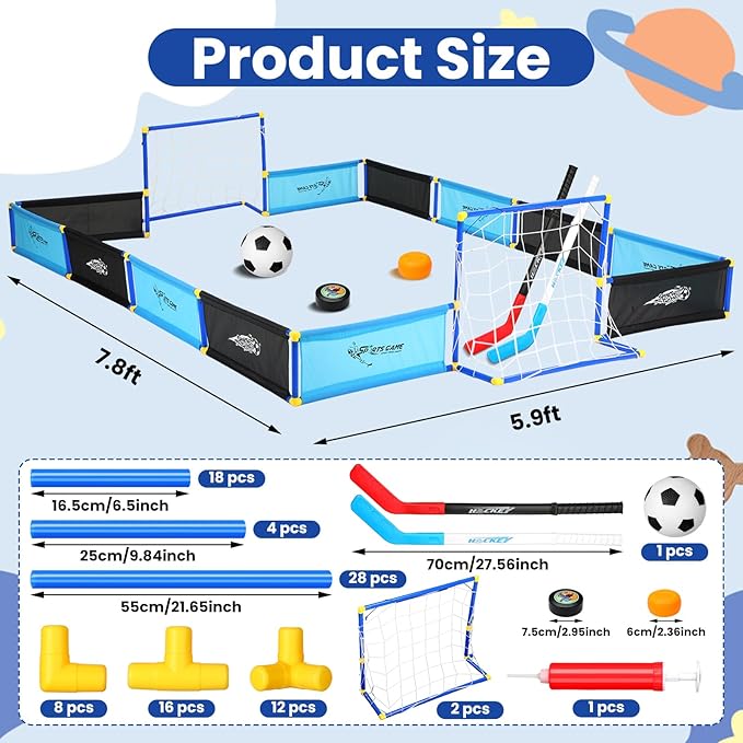 2-in-1 Knee Ice Hockey Set Rink Soccer Ball Indoor Mini Goals Set Include 2 Knee Hockey Sticks, 2 Goals, 12 Side Panels and an Inflatable Soccer Ball-StrideForce Fitness