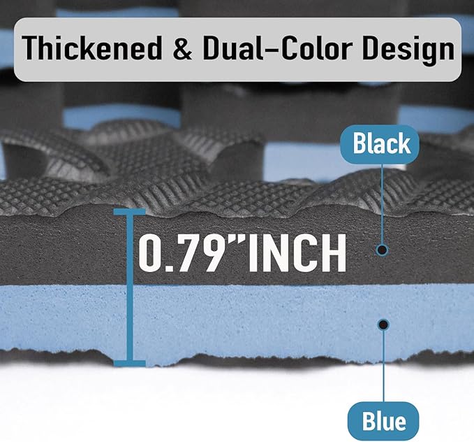 AIRHOP Upgraded 0.79" Extra Thick 48 Sq Ft High-Density Eva Foam Exercise Gym Mats, 12 Pcs Large Interlocking Puzzle Floor Tiles (24"x24") for Home Gym, Black&Blue-StrideForce Fitness