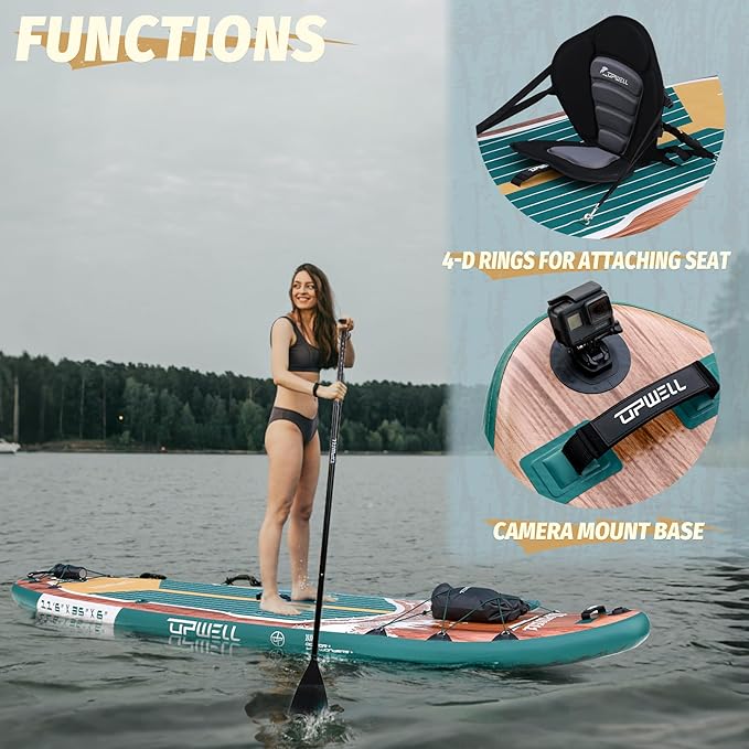 UPWELL 10'6"/11'/11'6" Inflatable Paddle Board, Stand Up Paddlboard for Youth & Adults, Stable Design, Premium SUP Accessories, Backpack, Leash, Hand Pump, Fins-StrideForce Fitness