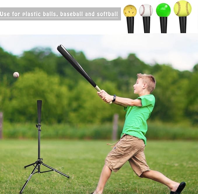 Batting Tee Baseball Tee,Softball Travel Portable Tee Tripod Stand Rubber Tee for Batting Training Practice with Carrying Bag-StrideForce Fitness