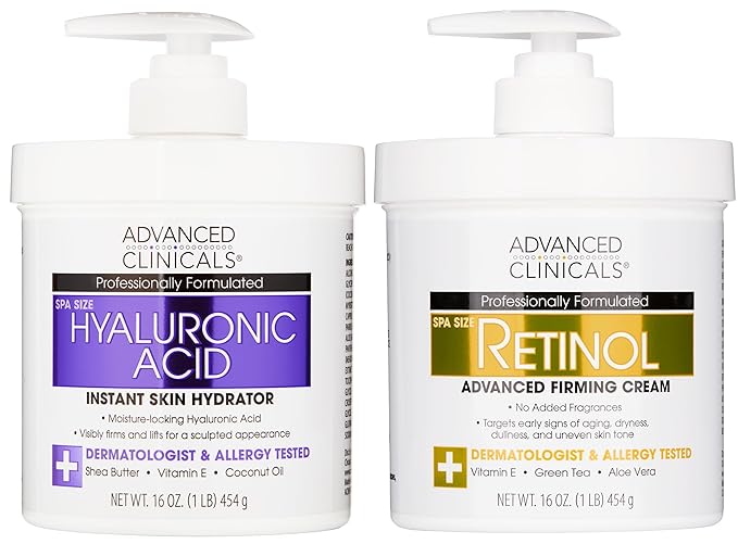 Advanced Clinicals Retinol Body Cream + Hyaluronic Acid Moisturizer 2pc Skincare Set | Face Cream & Body Lotion For Women & Men Helps Improve Appearance Of Crepey Skin, Dry Skin, & Wrinkles, 2pc-StrideForce Fitness
