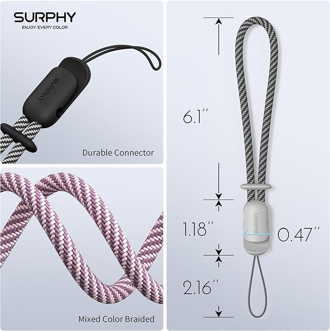 SURPHY 3 Pack Phone Wrist Strap with CellPhone Tether Tab, Cellphone Lanyard, Phone Strap with 2-Color Braided, Wrist Lanyard