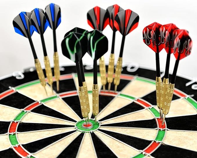 LinkVisions Dartboard with Staple-Free Bullseye, 18g Steel Tip Darts Set,12 Steel Tip Darts 18g, Dartboard Mounting Kits Included-StrideForce Fitness