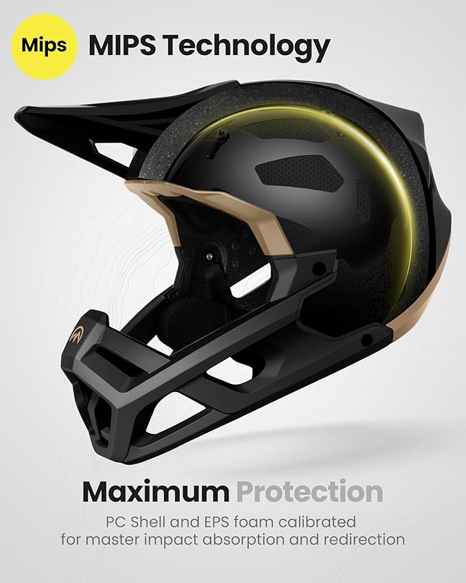 OutdoorMaster MIPS Full Face Mountain Bike Helmet for Men & Women - Two Removable Chin Pad, Ventilation Lightweight - Racing Downhill DH BMX MTB Helmet-StrideForce Fitness