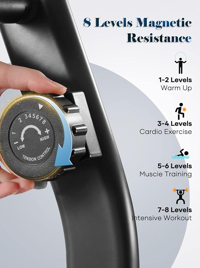 Exercise Bike Recumbent Exercise Bike for Home Stationary Bike Sturdy Quiet 8 Levels Large Comfortable Seat Heart Rate Handle & Device Holder 300 LB Weight Capacity-StrideForce Fitness