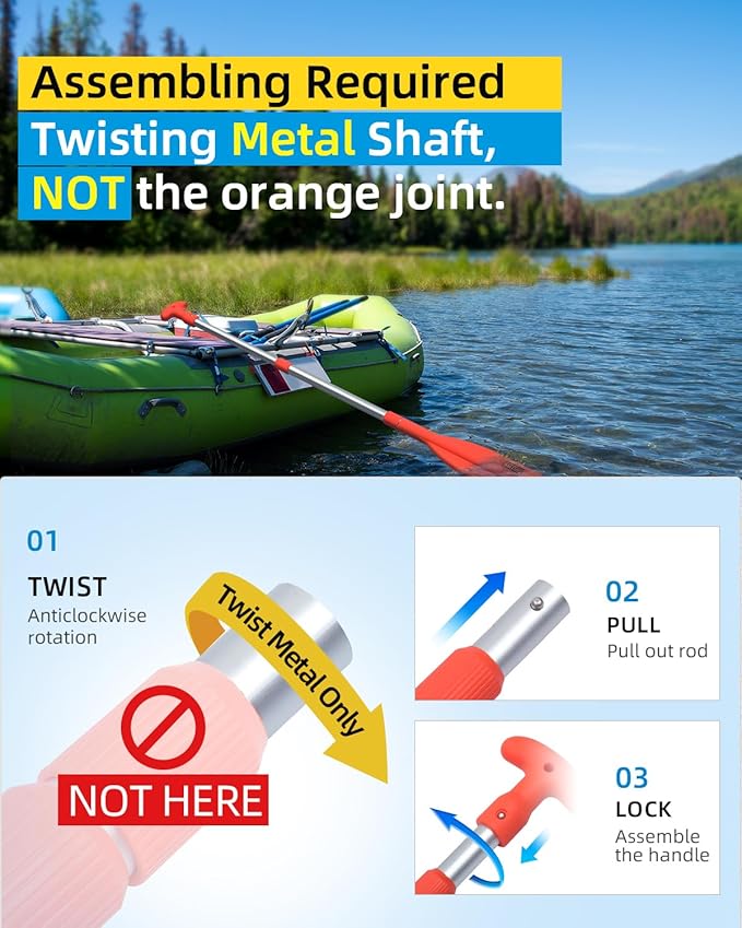 OCEANBROAD Telescoping Emergency Paddle 21''-42''（Assembling Required）/26''-54'' Aluminium Shaft for Kayaking Boating Canoeing River Tubing-StrideForce Fitness