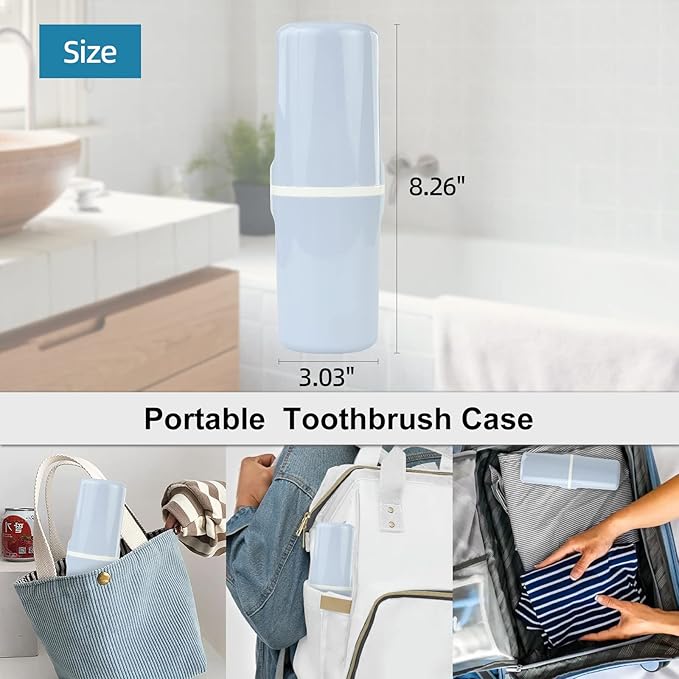 Surblue Travel Toothbrush Case Detachable Toothbrush Holder with Cover Portable Toothbrush Container for Vacation Camping Dorm Bathroom,Blue