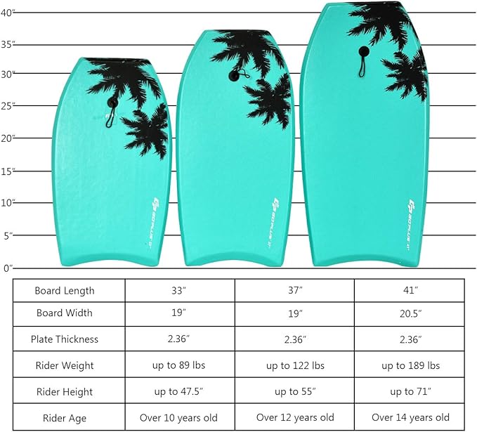 Goplus 41''/37''/33'' Lightweight Body Board for Beach, Surf Board with EPS Core, XPE Deck, HDPE Slick Bottom, Wrist Leash, Bodyboard for Kids Adults Surfing-StrideForce Fitness