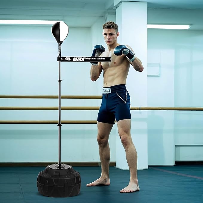 INNOLIFE Spinning Bar Boxing 360°Black White Speed Trainer Free Standing Punching Bag Adjustable Height Ideal for Adults and Youth Enhance Reflexes and Boxing Skills-StrideForce Fitness