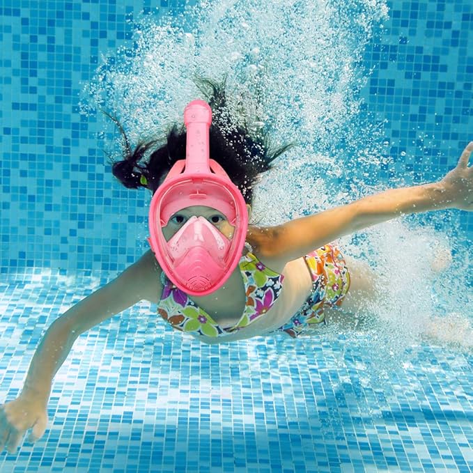 QingSong Kids Snorkel Mask Full Face, Snorkeling Set with Camera Mount, Foldable 180 Degree Panoramic View Snorkeling Gear Anti-Fog Anti-Leak-StrideForce Fitness