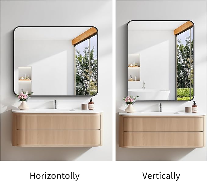 FORBATH Bathroom Mirror 30" x 36", Rectangle Black Bathroom Mirror with Black Aluminum Frame Rounded Corner, Wall Mounted Mirror for Bedroom Entryway Living Room-StrideForce Fitness