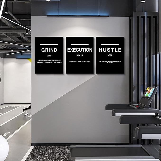 Framed Canvas Wall Art Success Quote, Office Wall Art, Black Large Poster, Positive Motivational Set of 3 Prints, Execute Failure Definition, Inspirational Print (B-3pcs,12x16inchx3pcs)-StrideForce Fitness