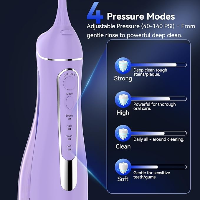 Water flossers for Teeth Pick, Portable Oral Irrigator Dental with 4 Modes 5 Jet Tips, IPX7 Rechargeable Water Tooth Flosser for Braces Sensitive Gum Care, 300ml Tank for Home Travel Use