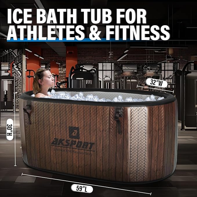 AKSPORT Ice Bath Tub for Athletes, 238 Gallons Inflatable Cold Plunge Tub Compatible with Water Chillers,Icebath for Recovery & Cold Water Therapy, Portable Bathtub for Indoor & Outdoor-Wood-StrideForce Fitness