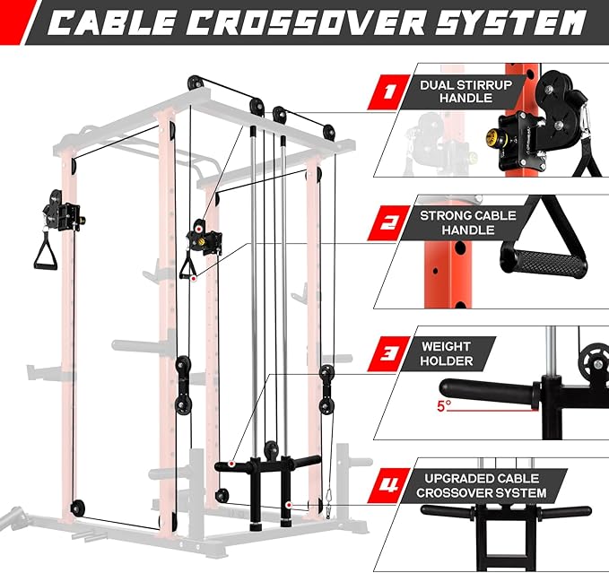 RitFit Multi-Function Squat Rack Power Cage PPC03 with Cable Crossover System, 1000LBS Capacity Power Rack and Packages with Optional Weight Bench, Barbell Weight Set, for Garage Workout & Home Gym-StrideForce Fitness