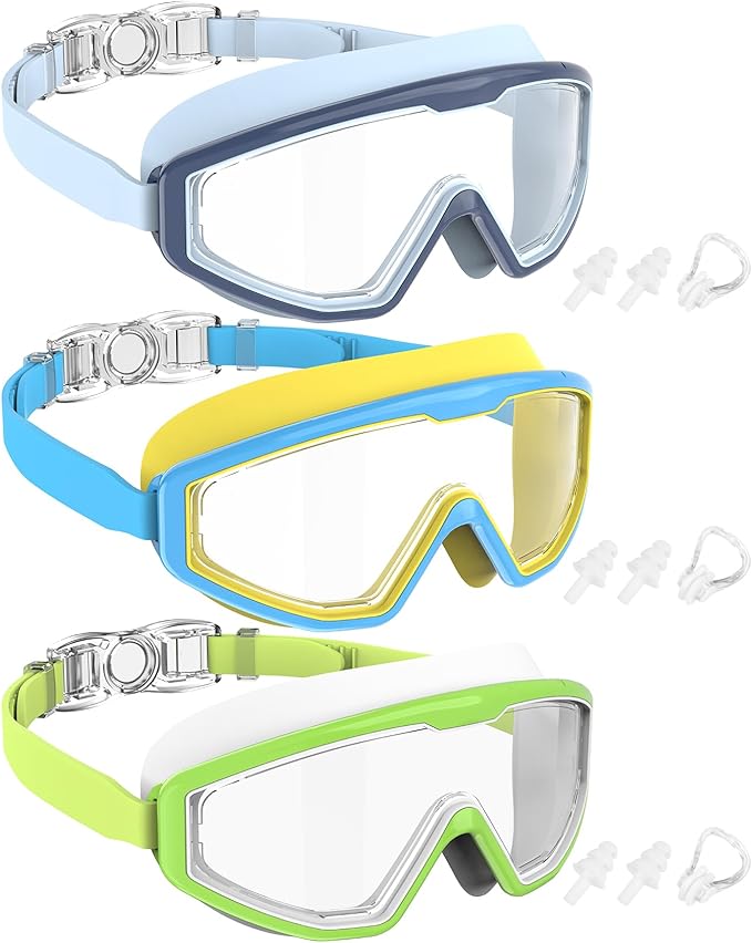 NSSIW Swim Goggles Swimming Kids-Goggles: Anti Fog No Leak with Nose Clip Earplugs for Girls Boys Youth 6-14 3 Pack-StrideForce Fitness