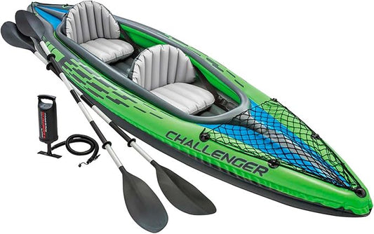 INTEX Challenger Inflatable Kayak Series: Includes Deluxe 86in Kayak Paddles and High-Output Pump – SuperStrong PVC – Adjustable Seat with Backrest – Removable Skeg – Cargo Storage Net-StrideForce Fitness