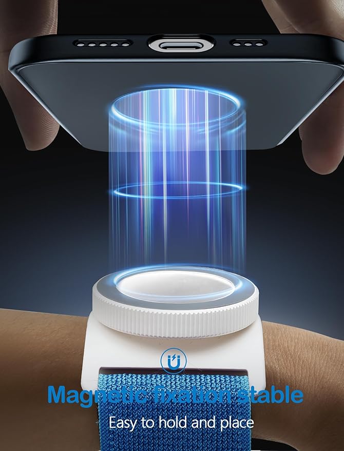 TOPGO Magnetic Running Phone Holder for iPhone, HD Mirror & Extendable Anti-Drop Rope for Gym/Yoga, 360° Rotatable Wrist Phone Holder, Fits iPhone 16 Pro & Android (Blue, 2 Straps)-StrideForce Fitness