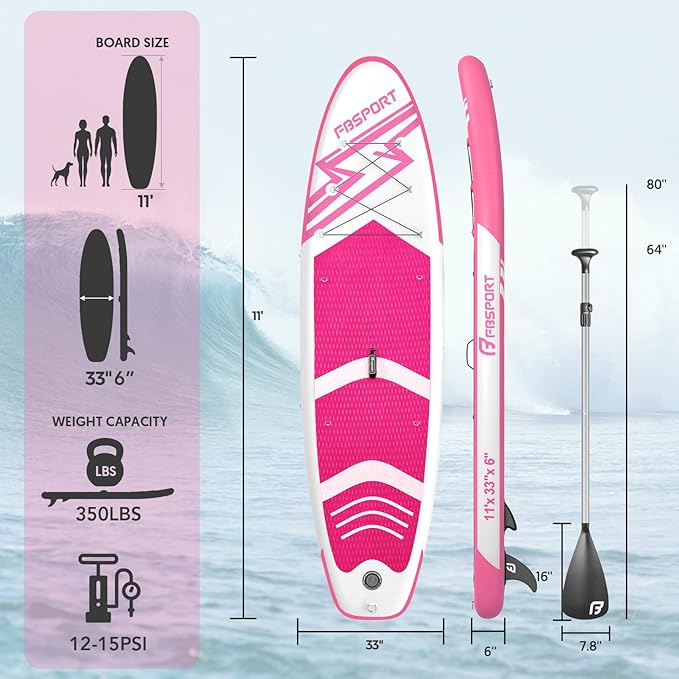 FBSPORT 11' Premium Stand Up Paddle Board, Yoga Board with Durable SUP Accessories & Carry Bag | Wide Stance, Surf Control, Non-Slip Deck, Leash, Paddle and Pump for Youth & Adult-StrideForce Fitness