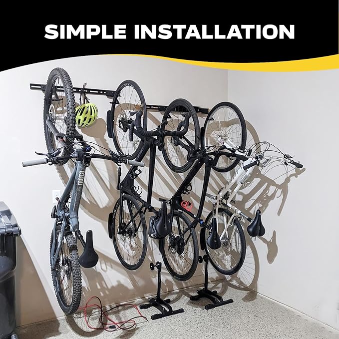 Bike Storage Rack Wall Mount Bike Rack | Steel Bike Mount Wall | Adjustable Bike Hangers for Garage (6 Bike Rack)-StrideForce Fitness