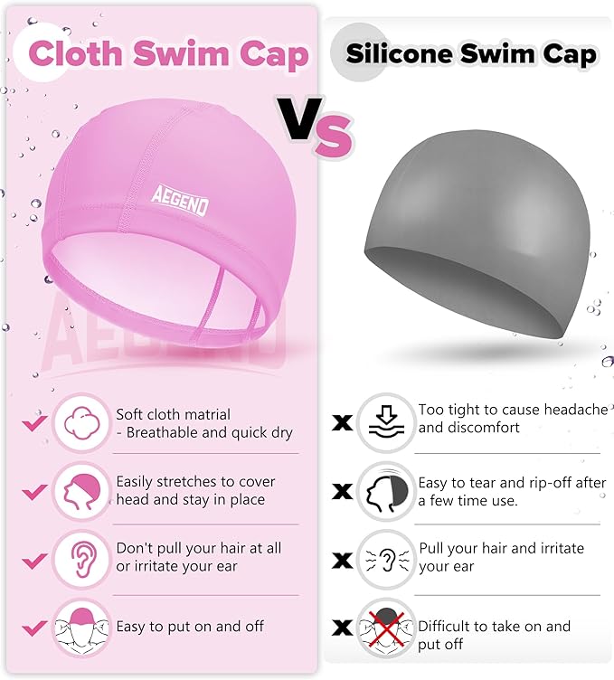 Aegend Fabric Swim Cap, Silicone Waterproof Layer - Breathable Cloth Swimming Cap, Keep Hair Dry with Hight Elasticity for Youth(8-16) Adult, 2 Sizes to Choose-StrideForce Fitness