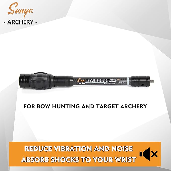 SUNYA Archery Bow Stabilizer for Compound Bow, Carbon Fiber Body Flexible Core, Damping System and Weights Kit, 8",10",12" 15" in Expedition Series-StrideForce Fitness