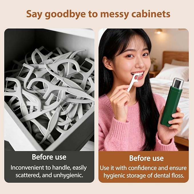 Portable Dental Floss Case,Automatic Dental Floss Pick Case,Refillable Floss Organizer with 100 Picks,Dentals Flosss Pick Cases for Cleaning Teeth and Oral Care (2PCS C)