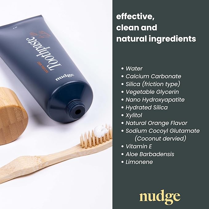 Nudge 10% Nano Hydroxyapatite Toothpaste, Remin+ Formula with Vitamin E, Fluoride-Free, SLS-Free, Helps Remineralize Enamel, Supports Dry Mouth Relief and Sensitive Teeth, Orange, 4 oz