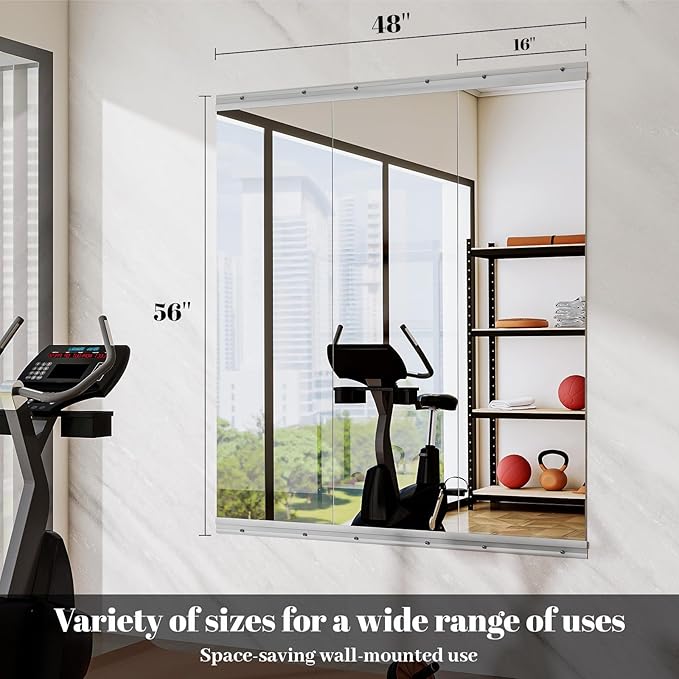 Home Gym Mirror - 3 PCS 16×56 inches, Large Frameless Wall Mounted Full Length Body Mirror for Dancing Studio, Exercise, Fineness, Yoga, Tempered Glass-StrideForce Fitness