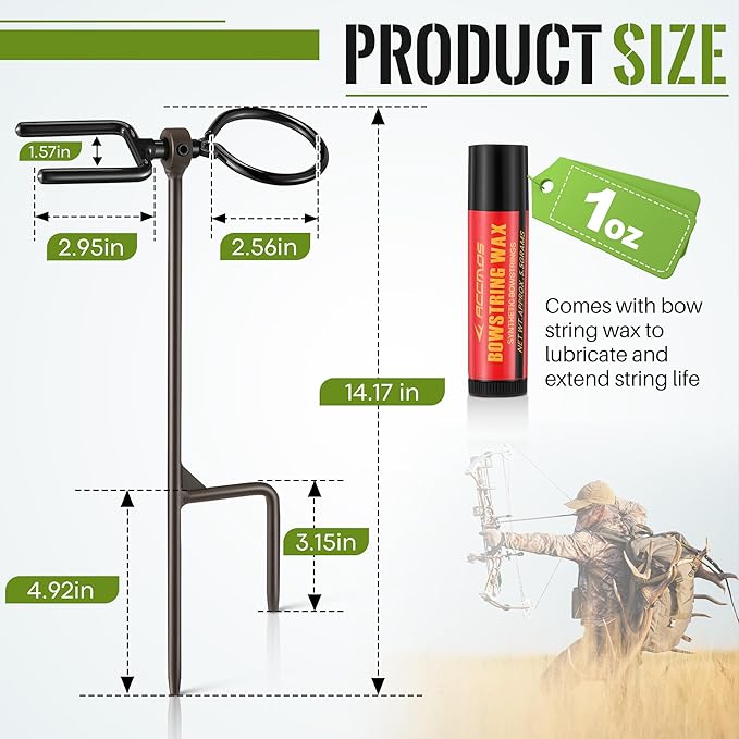High Performance Portable Archer's Ground Bow Stake with Bowstring Wax, Durable and Versatile, Includes 360° Rotating Fork and Arrow Ring-StrideForce Fitness
