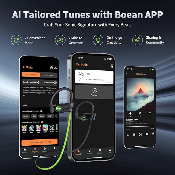 JOYWISE Bluetooth Headphones, Wireless Earbuds IPX7 Waterproof Bluetooth 5.3 Headphones with 16Hrs Playtime Stereo Bass Headsets with Mic Running Headsets with Earhooks for Sports Running Workout-StrideForce Fitness