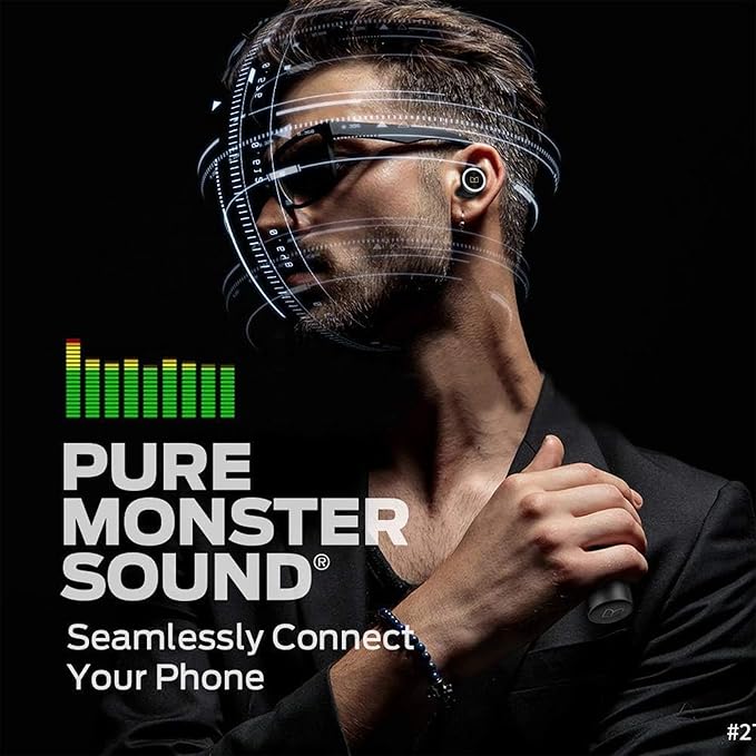 Monster Clarity 101 AirLinks Wireless Earbuds, Bluetooth 5.0 in-Ear Headphones with Charging Case, Stereo Earphones Deep Bass Sound, IPX5 Waterproof, Built-in Mic, Clear Call, Secure Fit for Sports-StrideForce Fitness